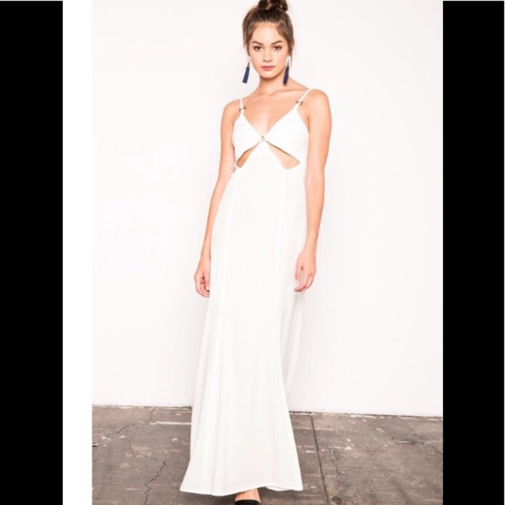 Stone Cold Fox Revolve Ivory silk Delius cutout crepe maxi gown dress 2